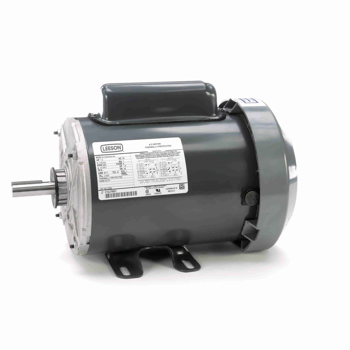 LEESON General Purpose Motor, 1.50 HP, 1 Ph, 60 Hz, 115/230 V, 3600 RPM, 56 Frame, TEFC - C662