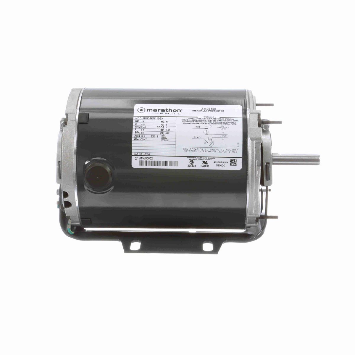 LEESON Fan and Blower Motor, 0.13 HP, 1 Ph, 60 Hz, 115 V, 1200 RPM, 48Z Frame, DP - HG154