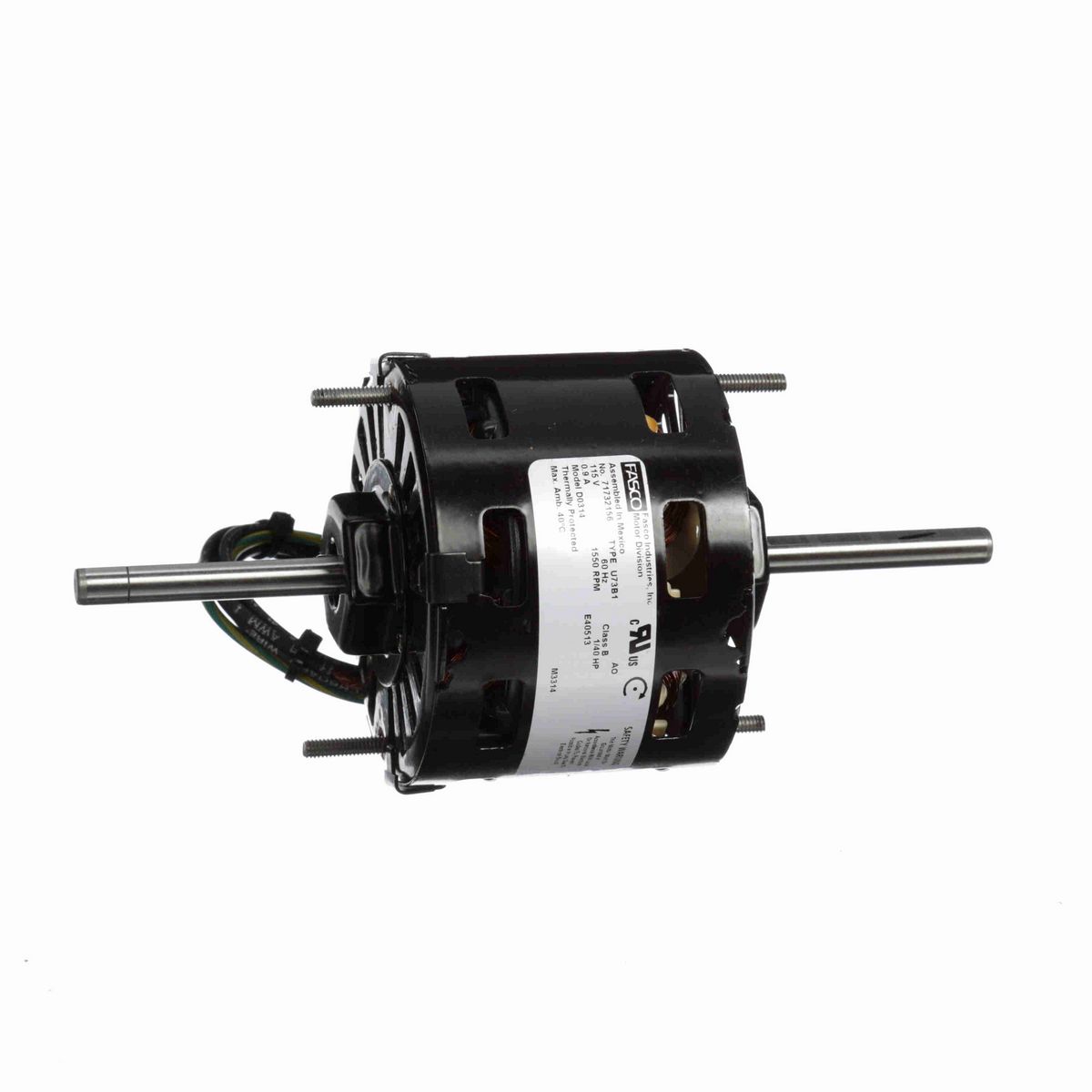FASCO Ventilation Motor, 1/40 HP, 1 Ph, 60 Hz, 115 V, 1550 RPM, 1 Speed, 3.3" Diameter, OAO - D0314
