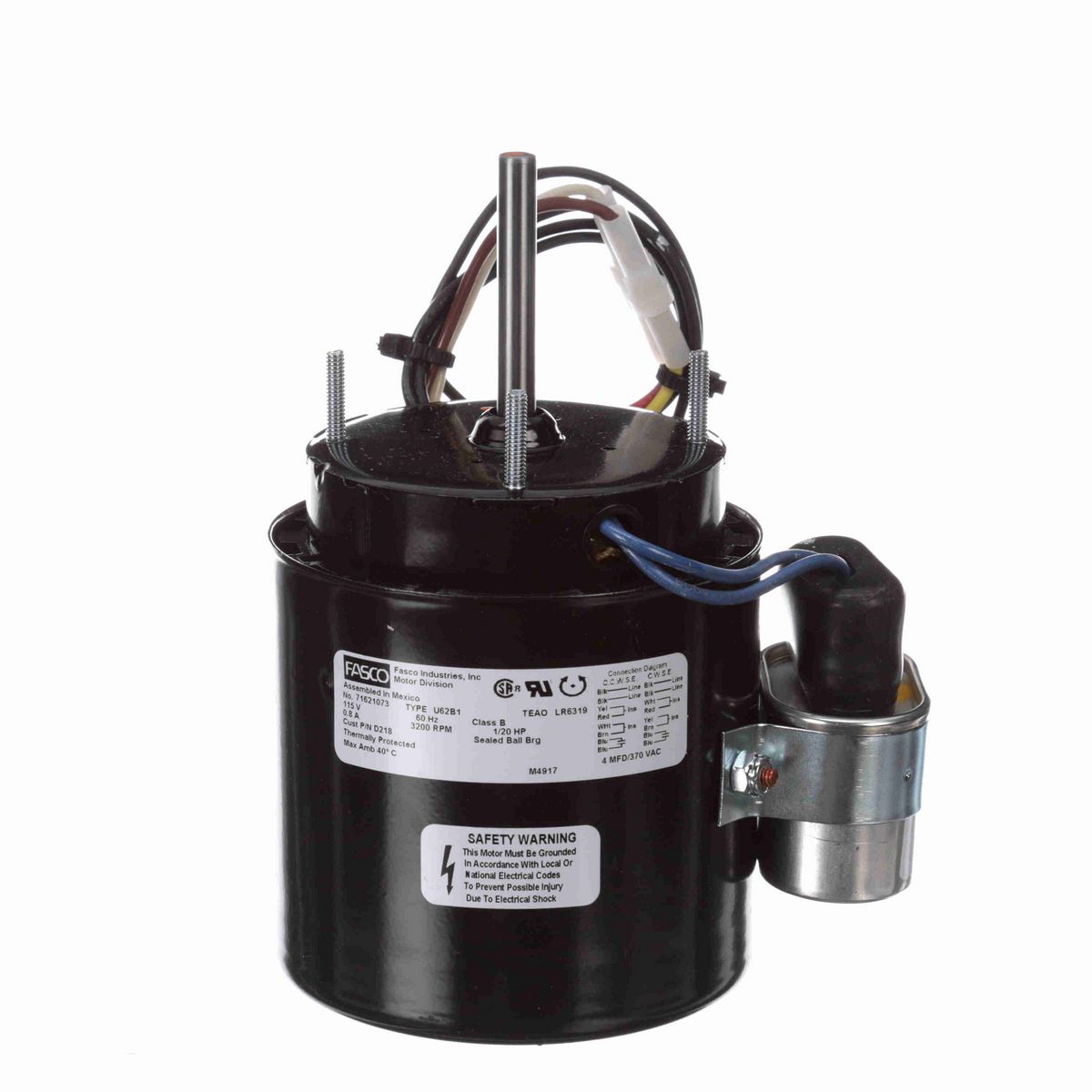 FASCO Fan and Blower Motor, 1/20 HP, 1 Ph, 60 Hz, 115 V, 3200 RPM, 1 Speed, 3.3" Diameter, TEAO - D218