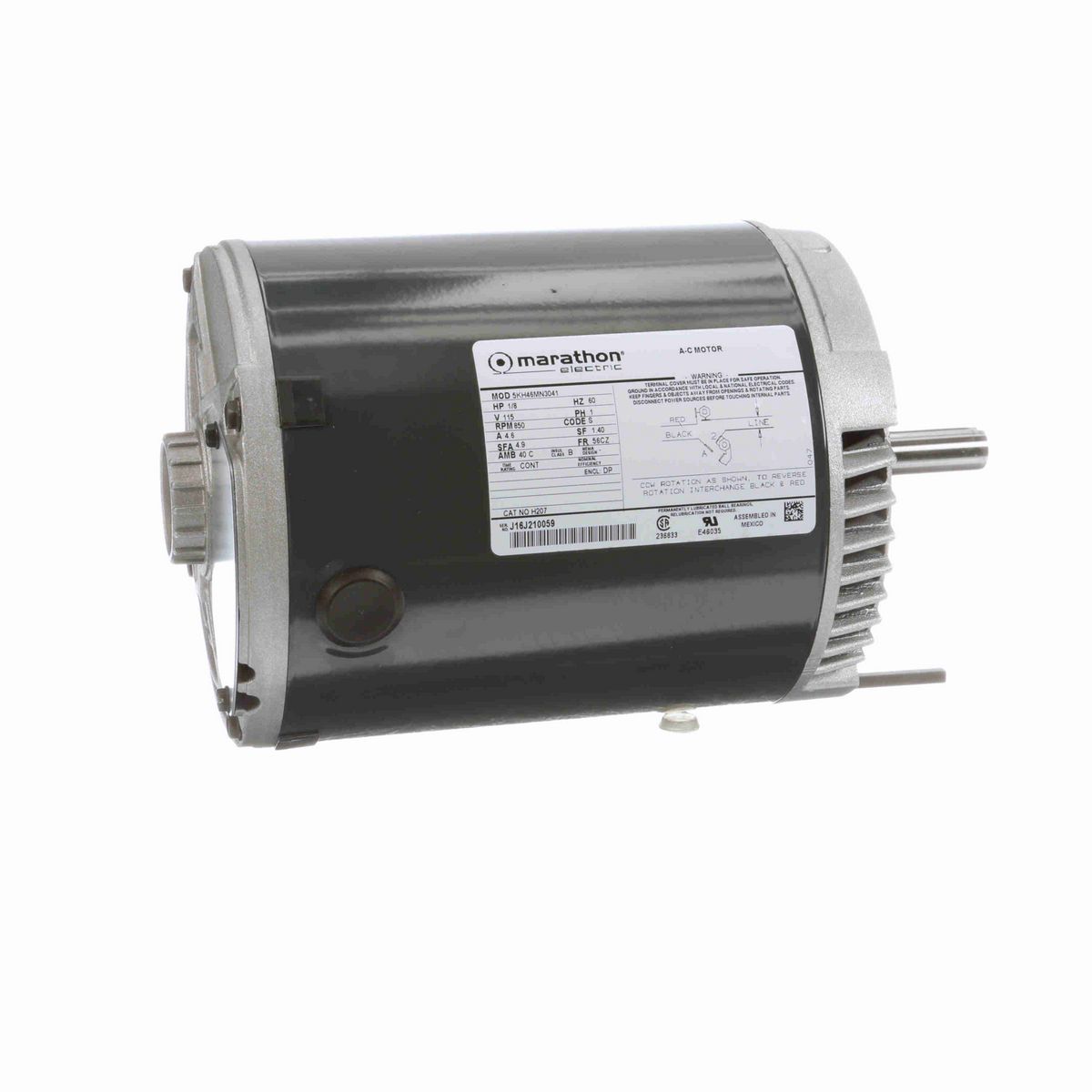 LEESON Fan and Blower Motor, 0.13 HP, 1 Ph, 60 Hz, 115 V, 900 RPM, 56CZ Frame, DP - H207
