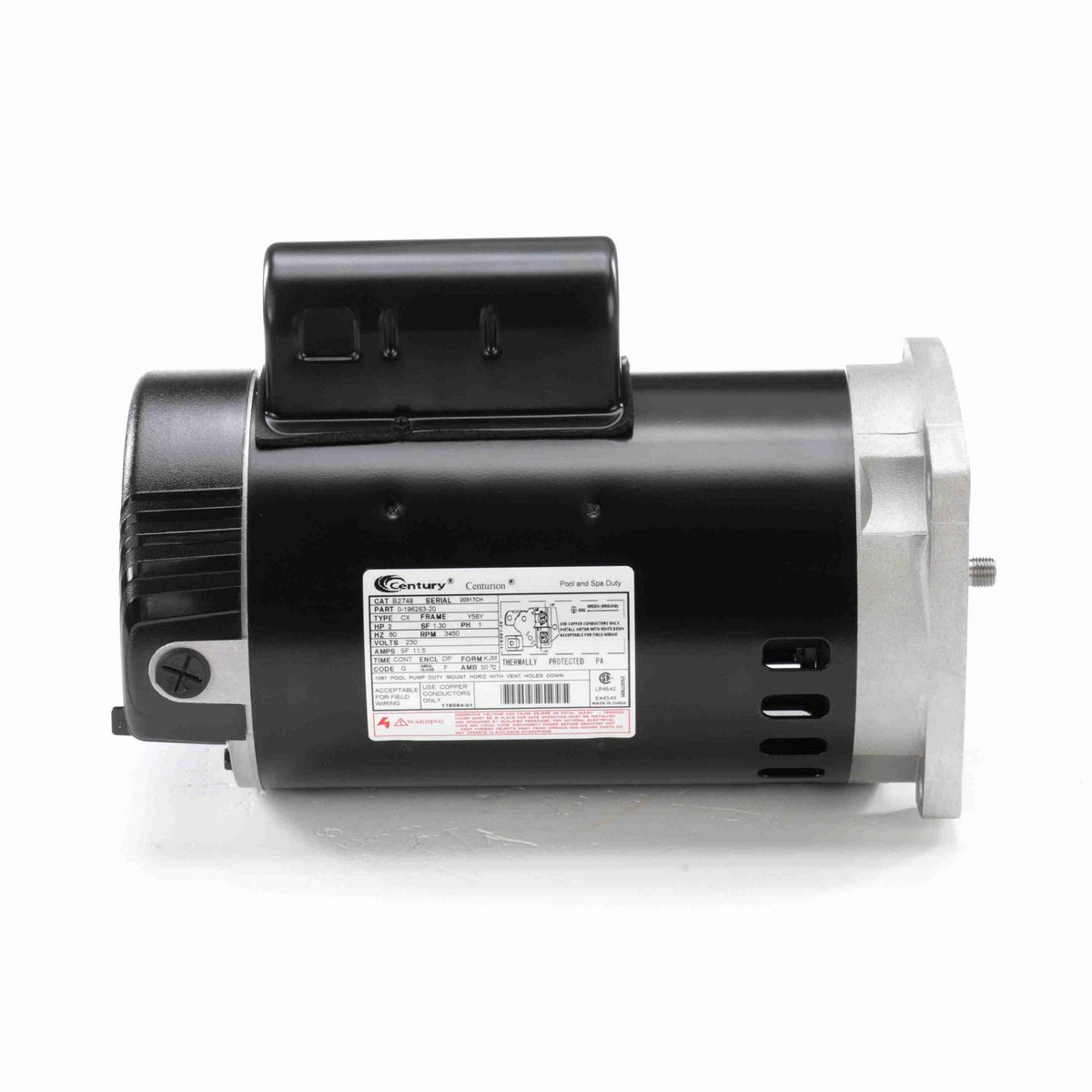 Century Pool Pump Motor, 2.0 HP, 1 Ph, 60 Hz, 230 V, 3600 RPM, Y56Y Frame, DP - B2748