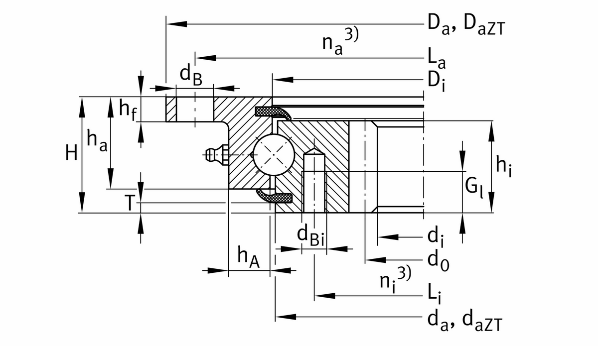 Опорно-поворотное устройство, подшипник с четырехточечным контактом, зубчатый венец на внутреннем кольце INA VLI200544-N-ZT