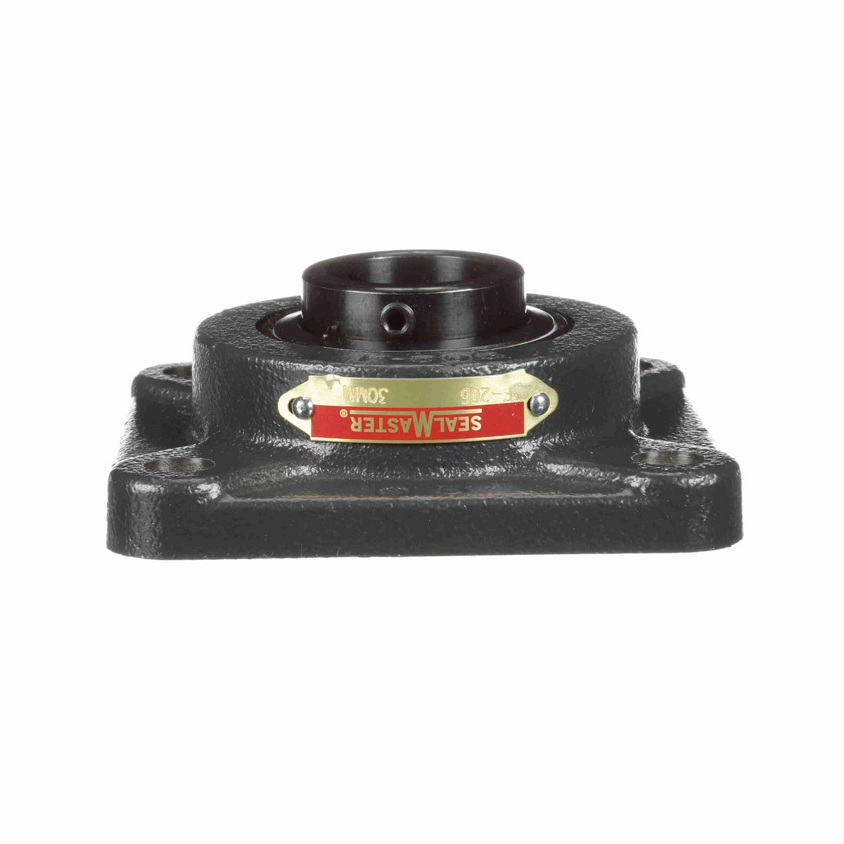 Sealmaster Mounted Cast Iron Four Bolt Flange Ball Bearing - 52100 Bearing Steel, Black Oxided - Setscrew Lock - SF-206