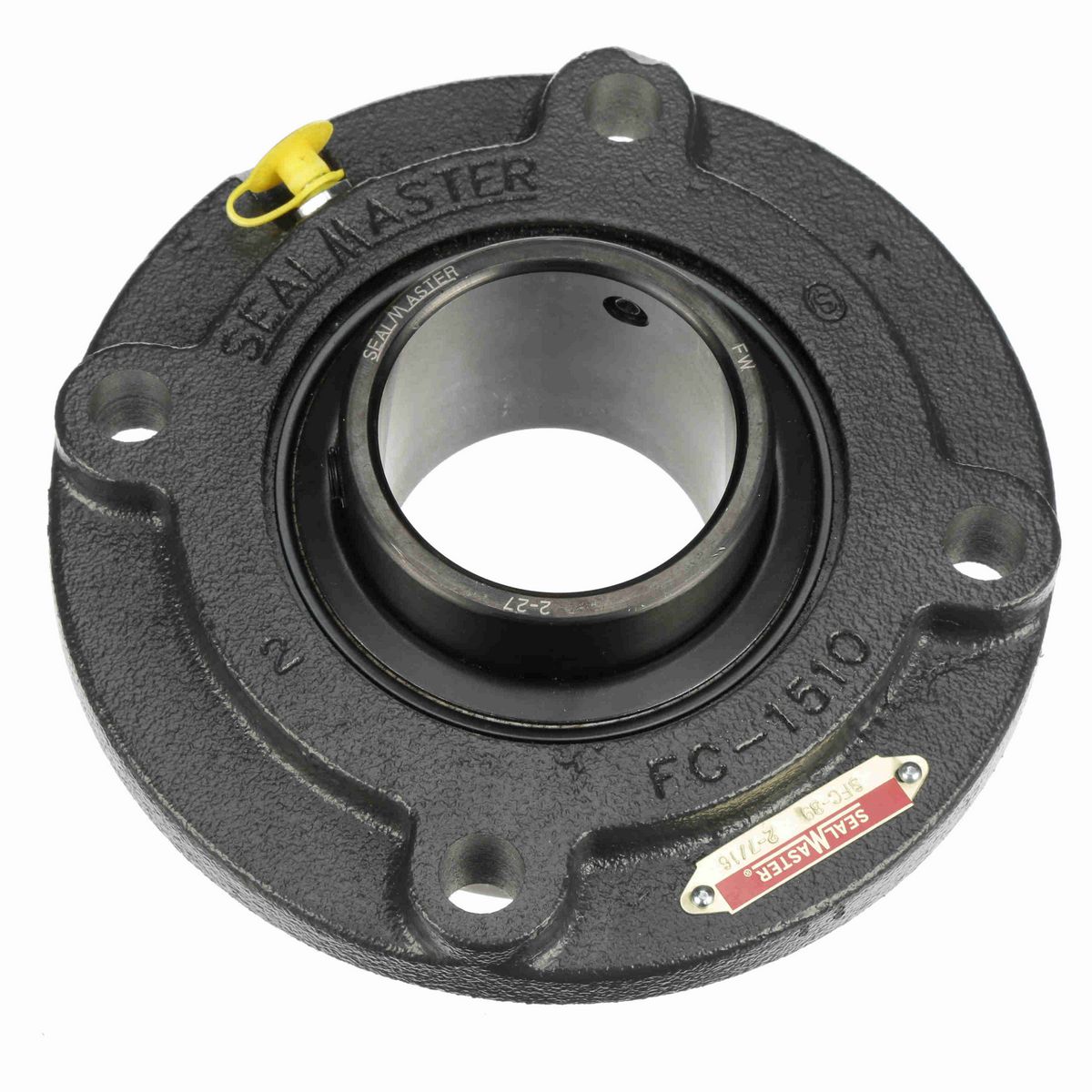 Sealmaster Mounted Cast Iron Flange Cartridge Ball Bearing - 52100 Bearing Steel, Black Oxided - Setscrew Lock - SFC-39