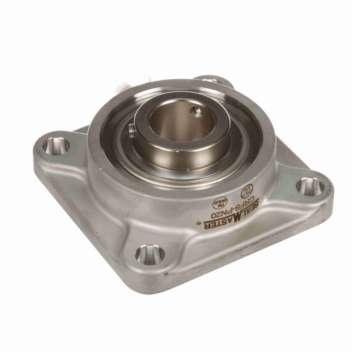 Sealmaster Mounted Stainless Steel Four Bolt Flange Ball Bearing - 52100 Bearing Steel, Phosphorus Nickel Coated - Setscrew Lock - Corrosion Resistant - CRFS-PN20