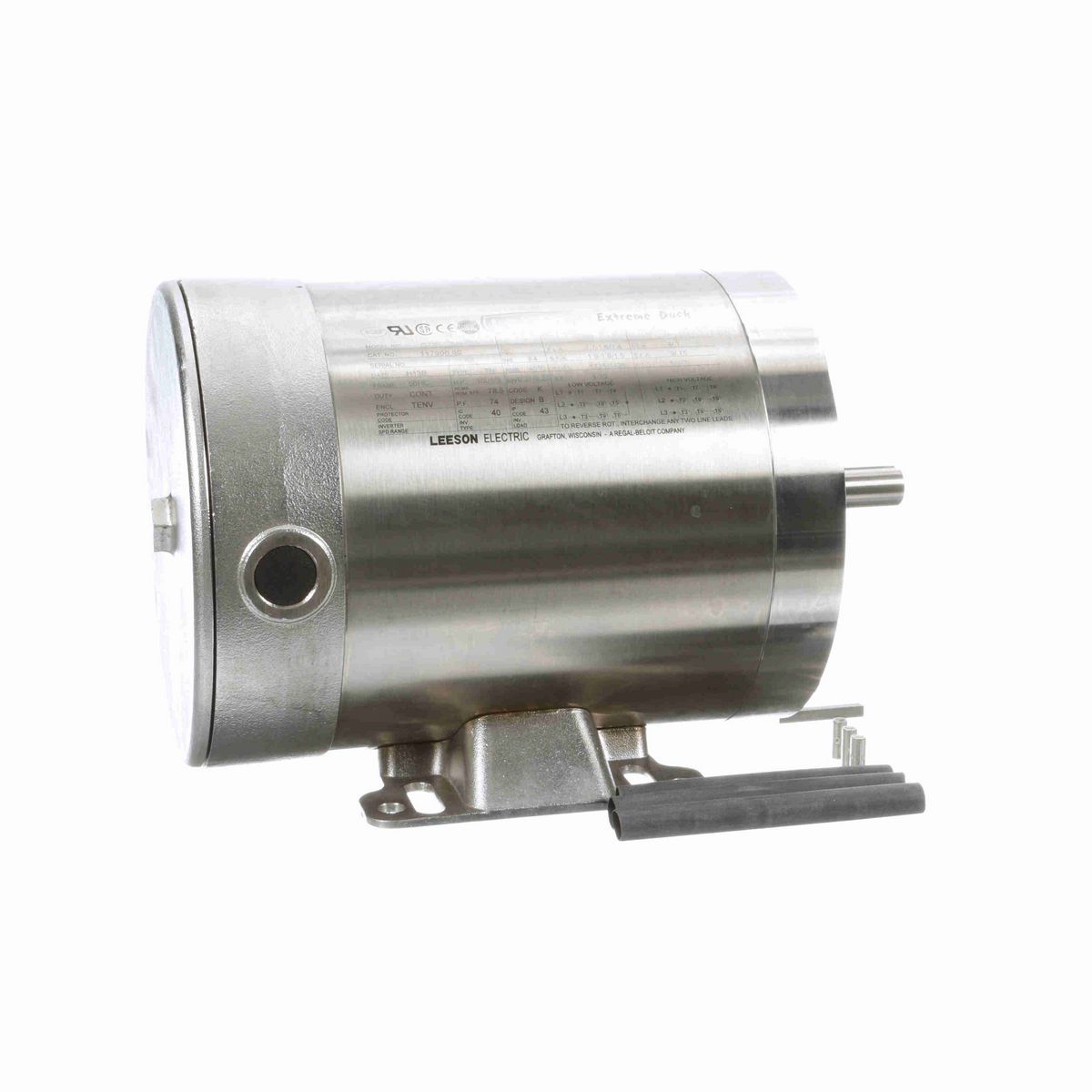 LEESON Extreme Duck® Ultra General Purpose Motor, 0.50 & 0.33 HP, 3 Ph, 60 & 50 Hz, 230/460 & 190/380 V, 1800 & 1500 RPM, 56C Frame, TENV - 117906.00