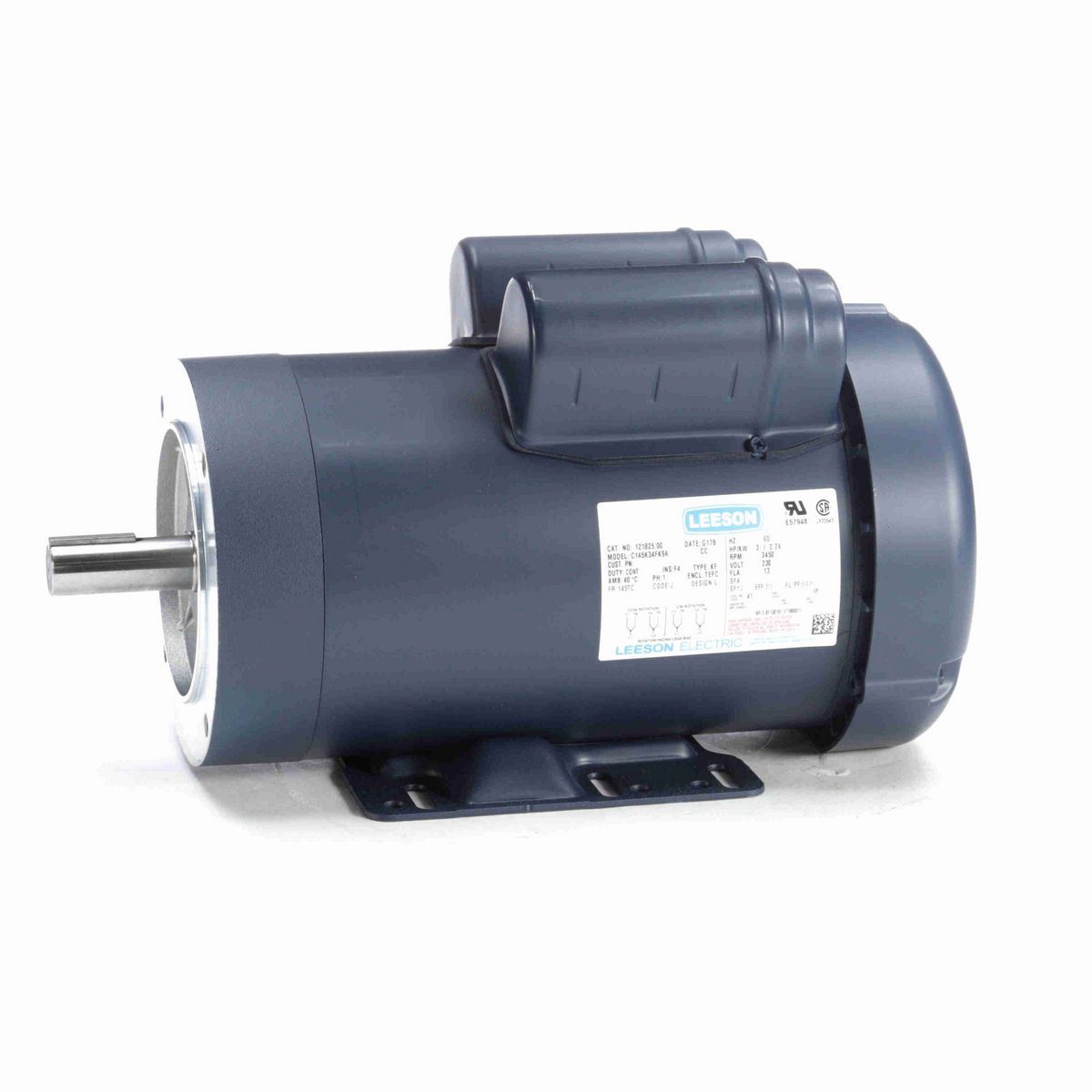 LEESON General Purpose Motor, 3 HP, 1 Ph, 60 Hz, 230 V, 3600 RPM, 145TC Frame, TEFC - 121825.00