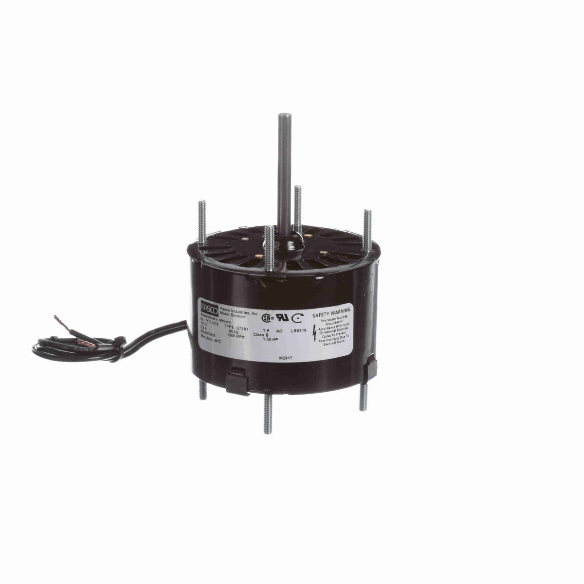 FASCO Fan and Blower Motor, 1/50 HP, 1 Ph, 60 Hz, 115 V, 1500 RPM, 1 Speed, 3.3" Diameter, OAO - D603