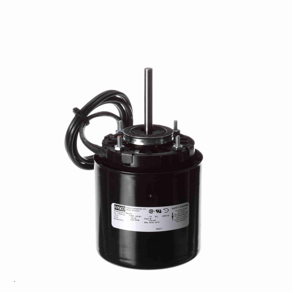 FASCO Refrigeration Motor, 1/20 HP, 1 Ph, 60 Hz, 115 V, 1550 RPM, 1 Speed, 3.3" Diameter, OAO - D473