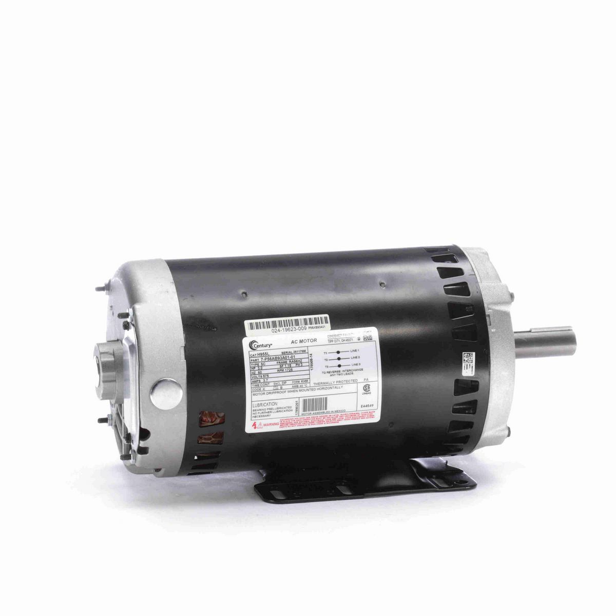 Century General Purpose Motor, 3.0 HP, 3 Ph, 60 Hz, 575 V, 1800 RPM, RA56HZ Frame, DP - H955L
