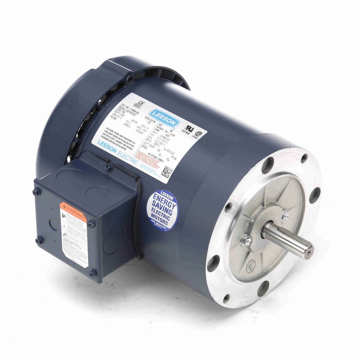 LEESON Special Voltage Motor, 0.75 HP, 3 Ph, 50 Hz, 220/380/440 V, 1500 RPM, 56C Frame, TEFC - 114894.00