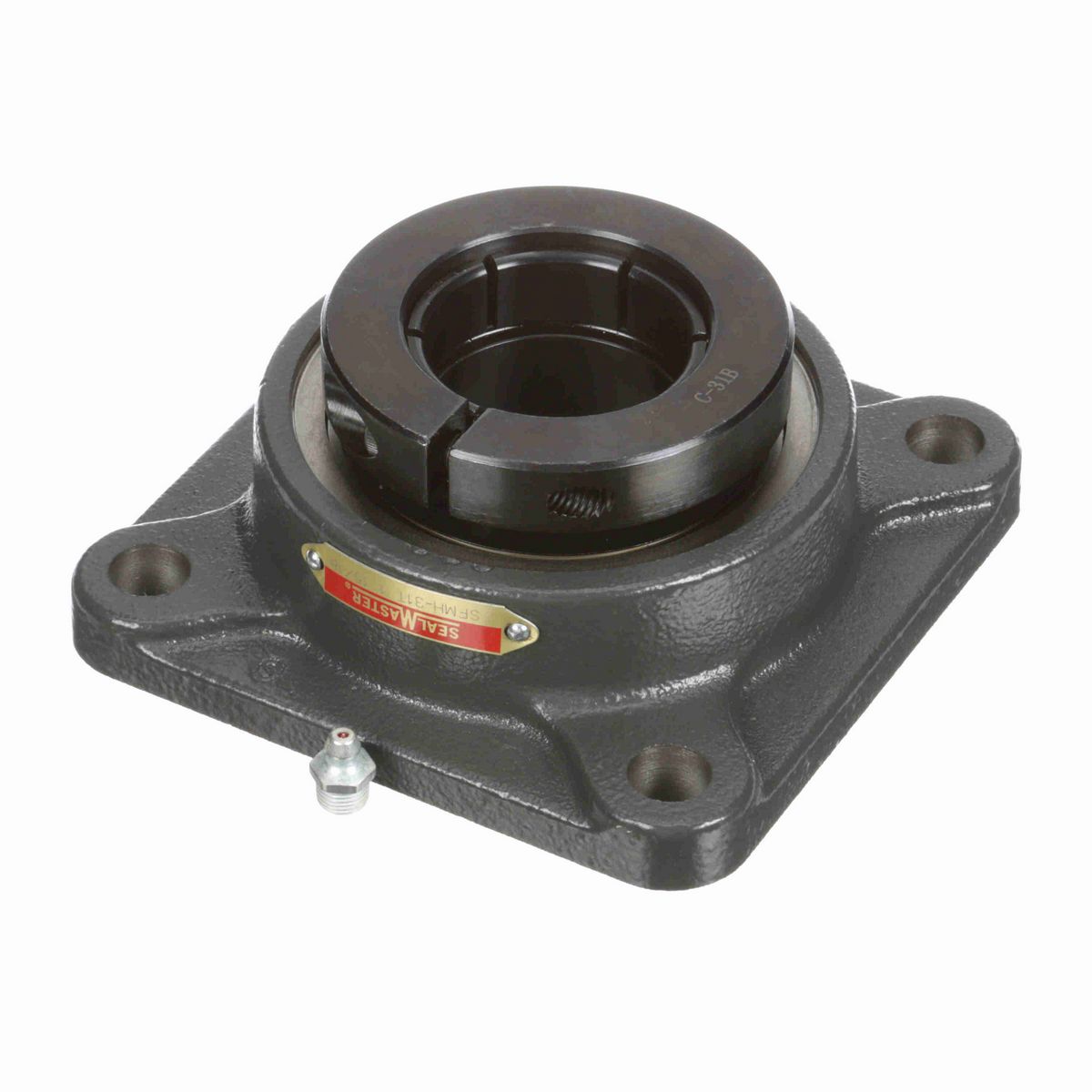 Sealmaster Mounted Cast Iron Four Bolt Flange Ball Bearing - 52100 Bearing Steel, Black Oxided - Concentric Lock - SFMH-31T