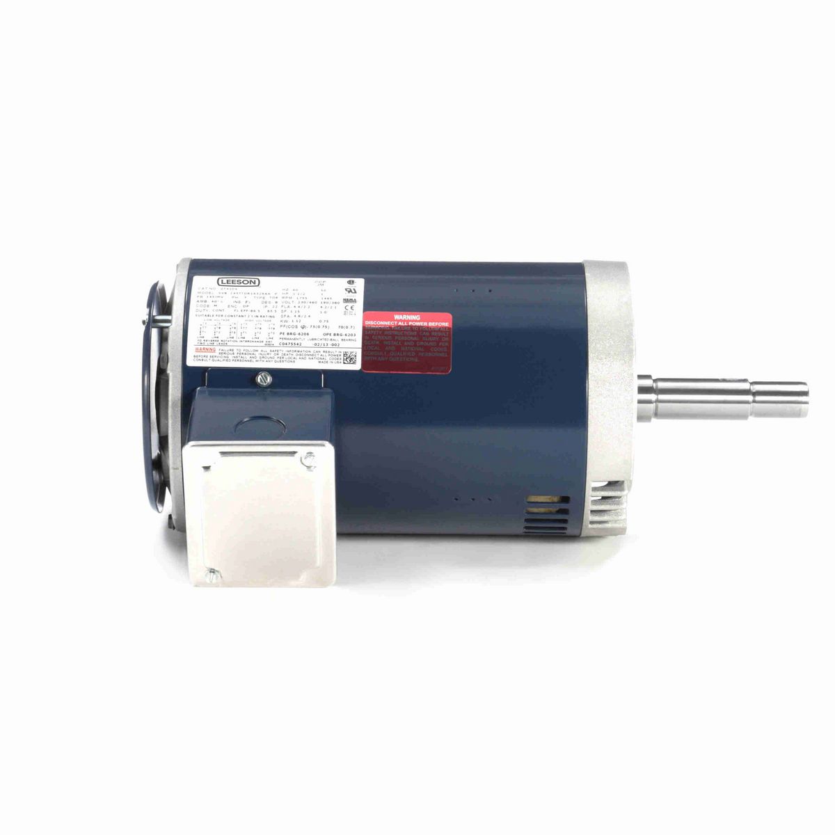 LEESON Close-Coupled Pump Motor, 1.50 & 1 HP, 3 Ph, 60 & 50 Hz, 230/460 & 190/380 V, 1800 & 1500 RPM, 145JMV Frame, DP - GT4104