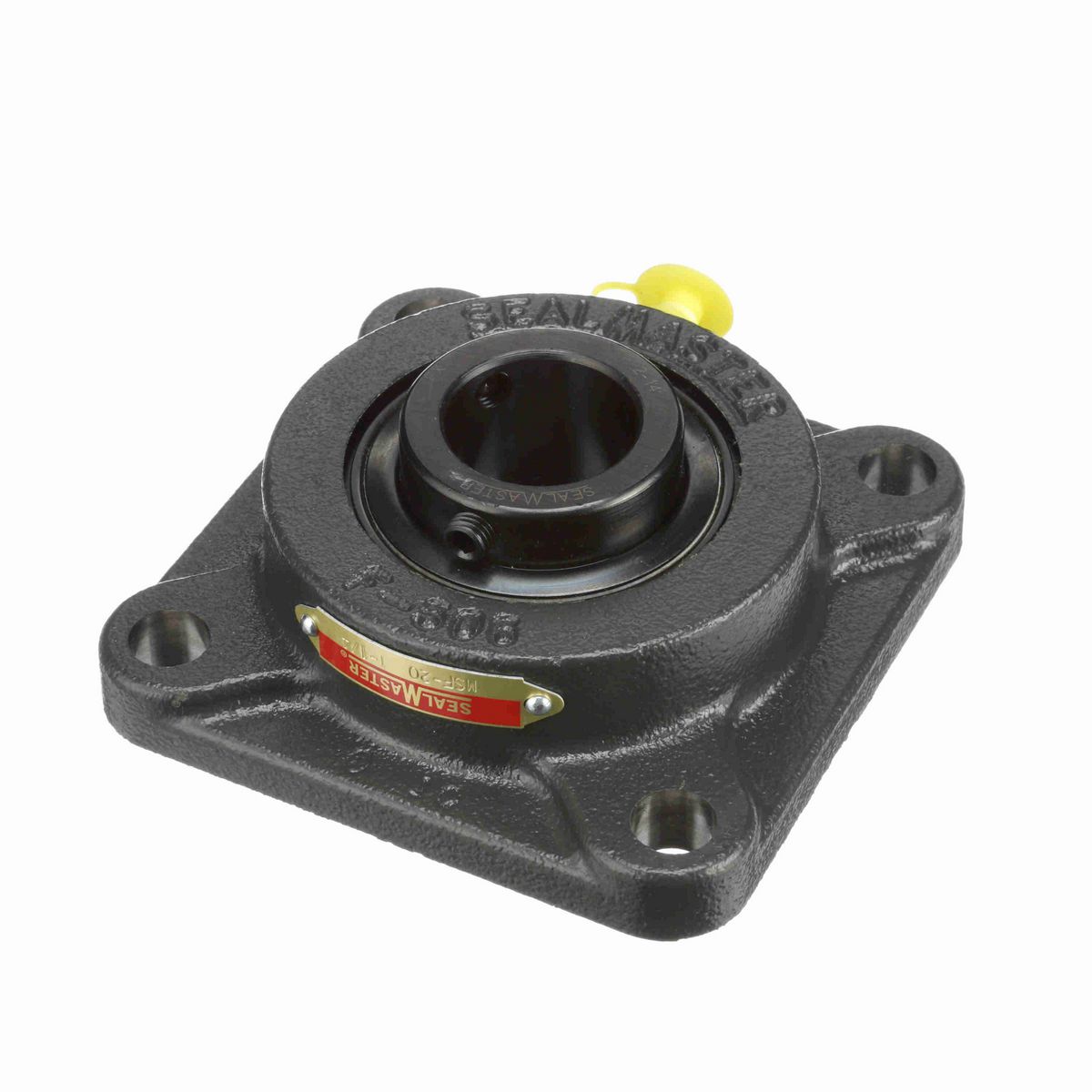Sealmaster Mounted Cast Iron Four Bolt Flange Ball Bearing - 52100 Bearing Steel, Black Oxided - Setscrew Lock - MSF-20