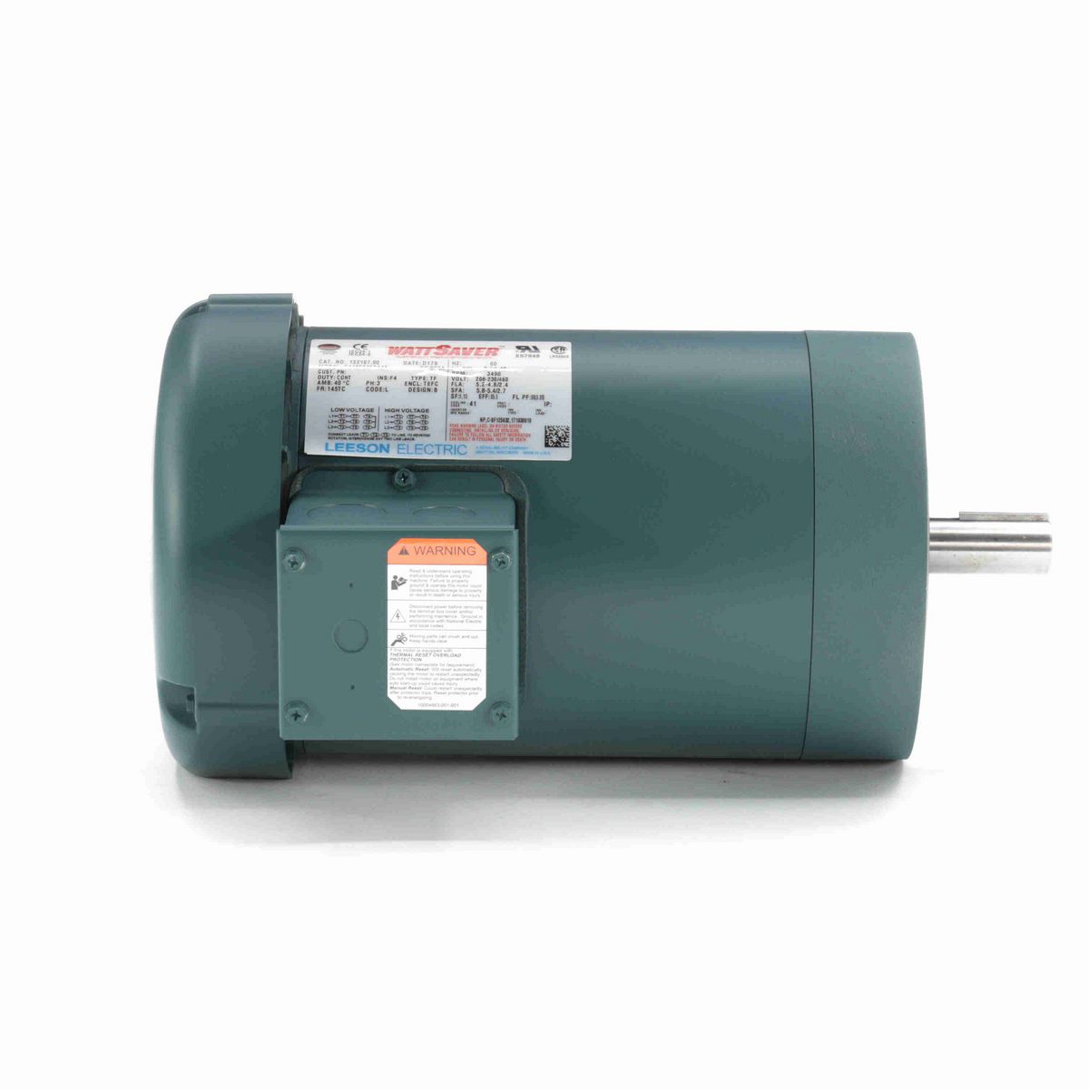 LEESON General Purpose Motor, 2 HP, 3 Ph, 60 Hz, 230/460 V, 3600 RPM, 145TC Frame, TEFC - 122167.00