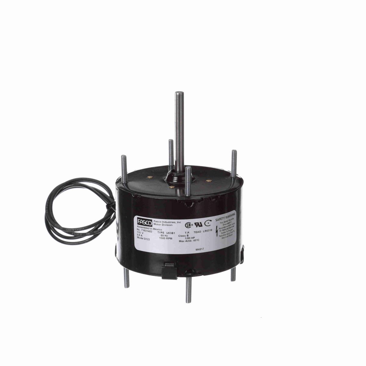 FASCO Fan and Blower Motor, 1/80 HP, 1 Ph, 60 Hz, 115 V, 1500 RPM, 1 Speed, 3.3" Diameter, TEAO - D122