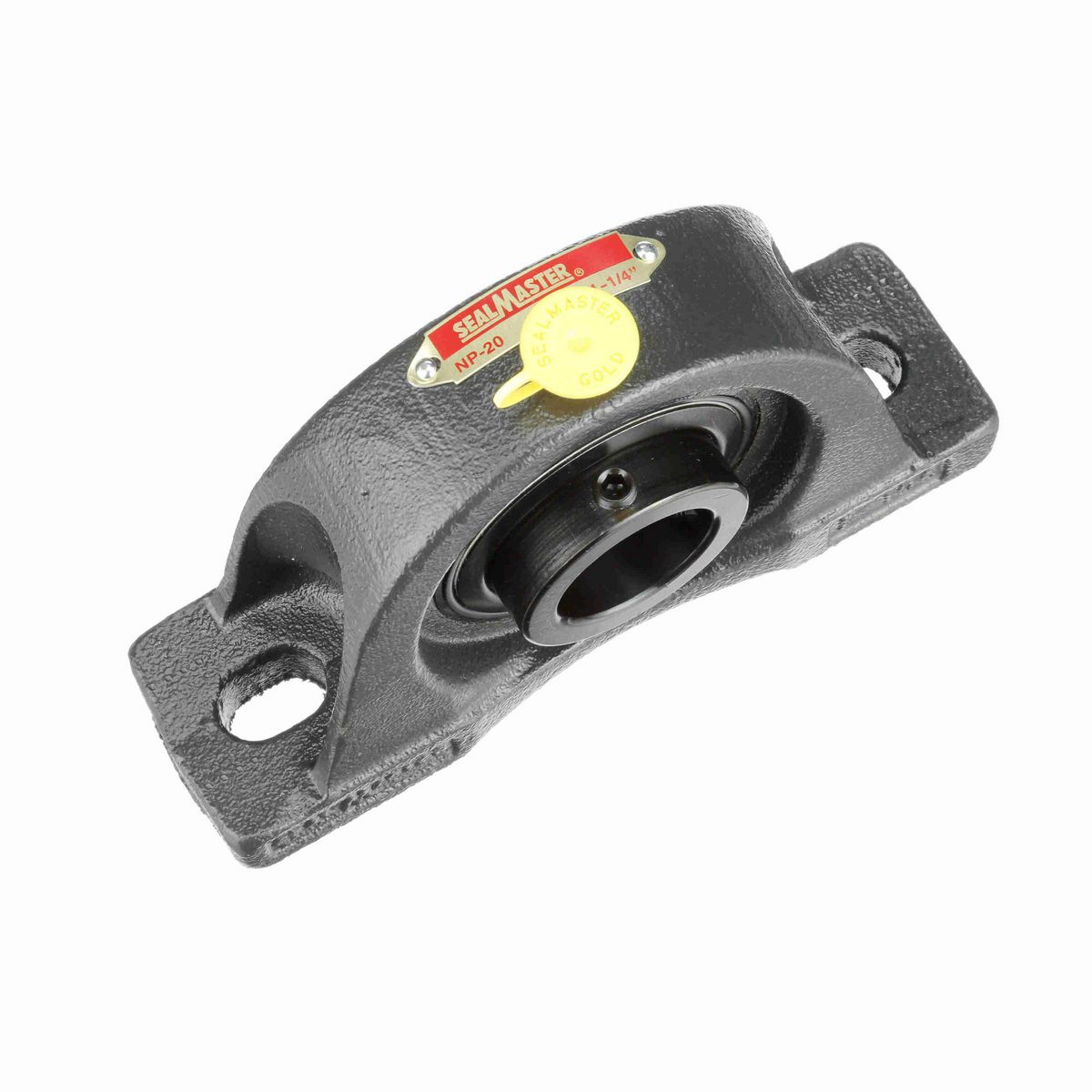 Sealmaster Mounted Cast Iron Two Bolt Pillow Block Ball Bearing - 52100 Bearing Steel, Black Oxided - Setscrew Lock - NP-20