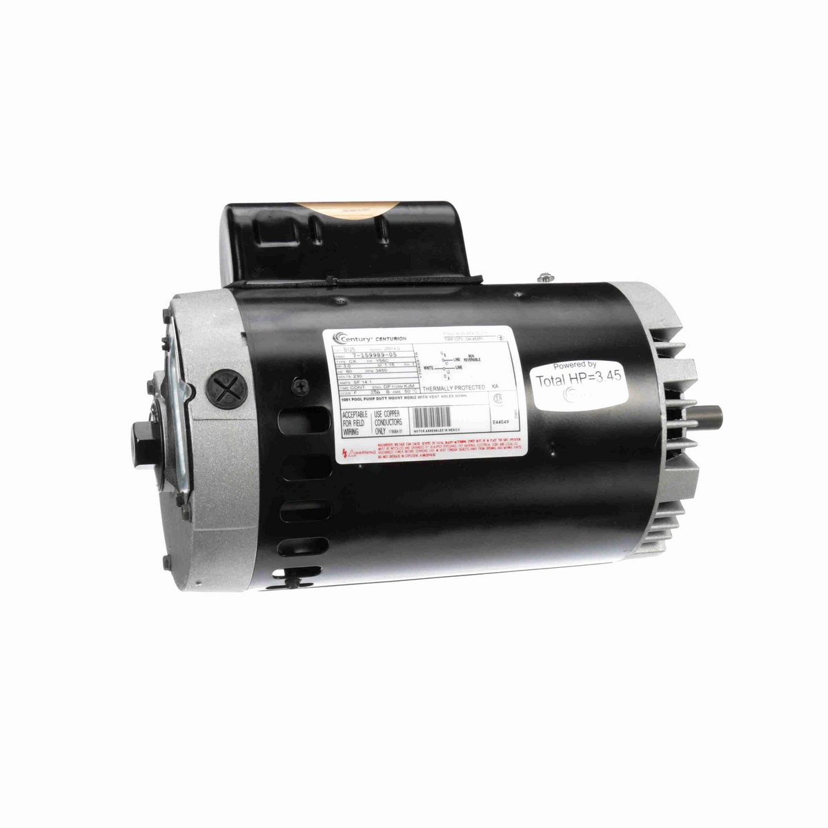 Century Pool Pump Motor, 3.0 HP, 1 Ph, 60 Hz, 230 V, 3600 RPM, Y56C Frame, DP - B125