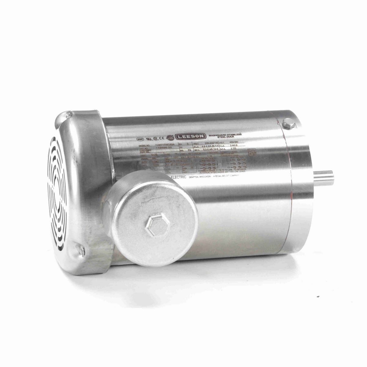 LEESON Premium Duck™ General Purpose Motor, 1.50 & 1 HP, 3 Ph, 60 & 50 Hz, 230/460 & 190/380 V, 1800 & 1500 RPM, 56C Frame, TEFC - 119498.00