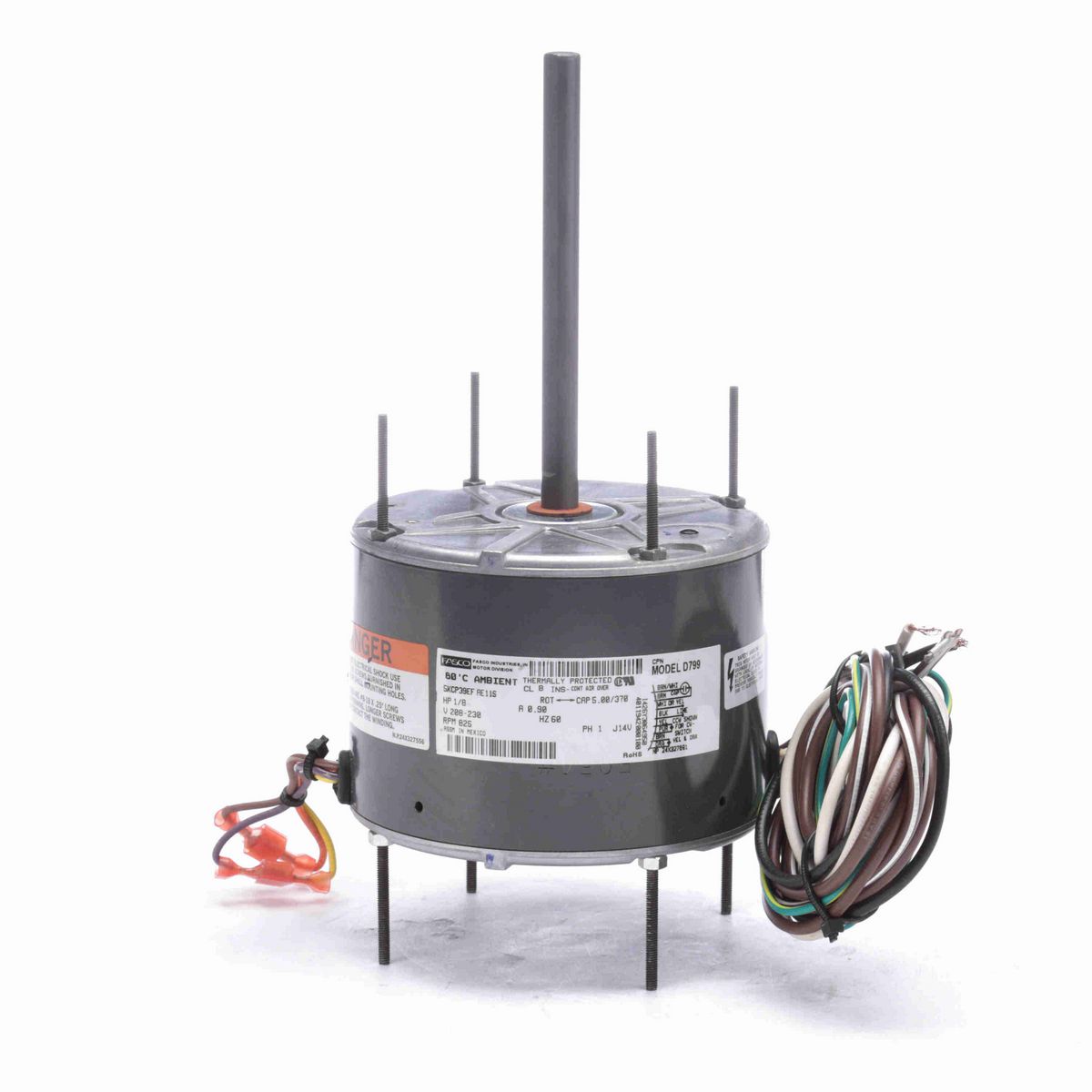 FASCO Condenser Fan Motor, 1/8 HP, 1 Ph, 60 Hz, 208-230 V, 825 RPM, 1 Speed, 48 Frame, CLOSEDAO - D799