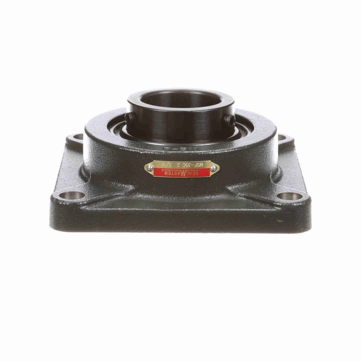 Sealmaster Mounted Cast Iron Four Bolt Flange Ball Bearing - 52100 Bearing Steel, Black Oxided - Setscrew Lock - MSF-35C