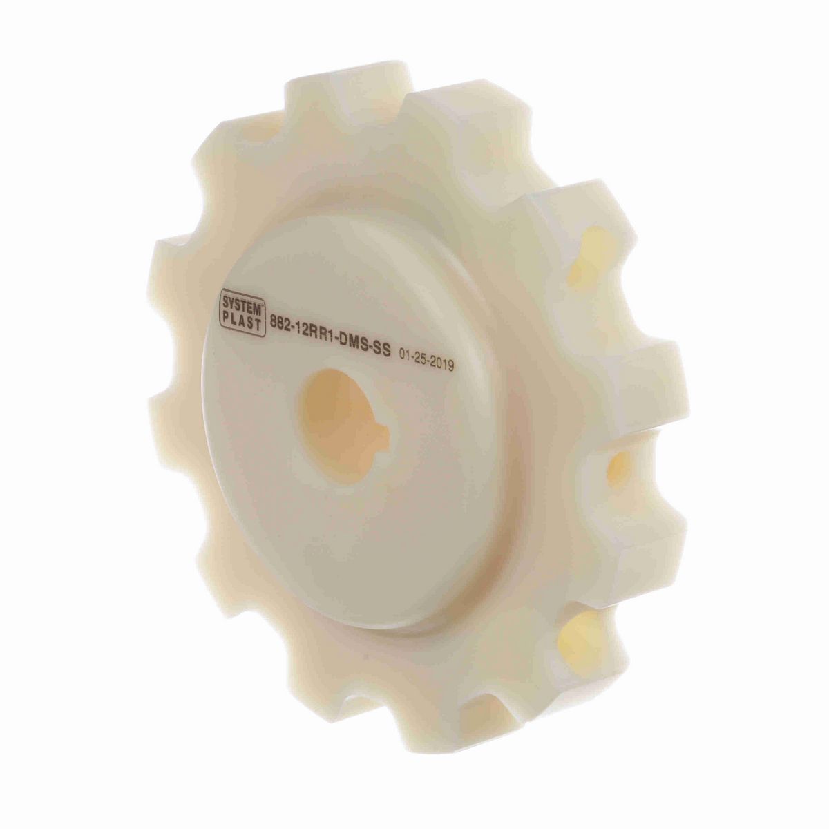 System Plast 882 Series Split Machined Sprocket with 12 Teeth, a 1in Round Shaft-Ready Bore and Setscrew - 882-12R1-DMS-SS