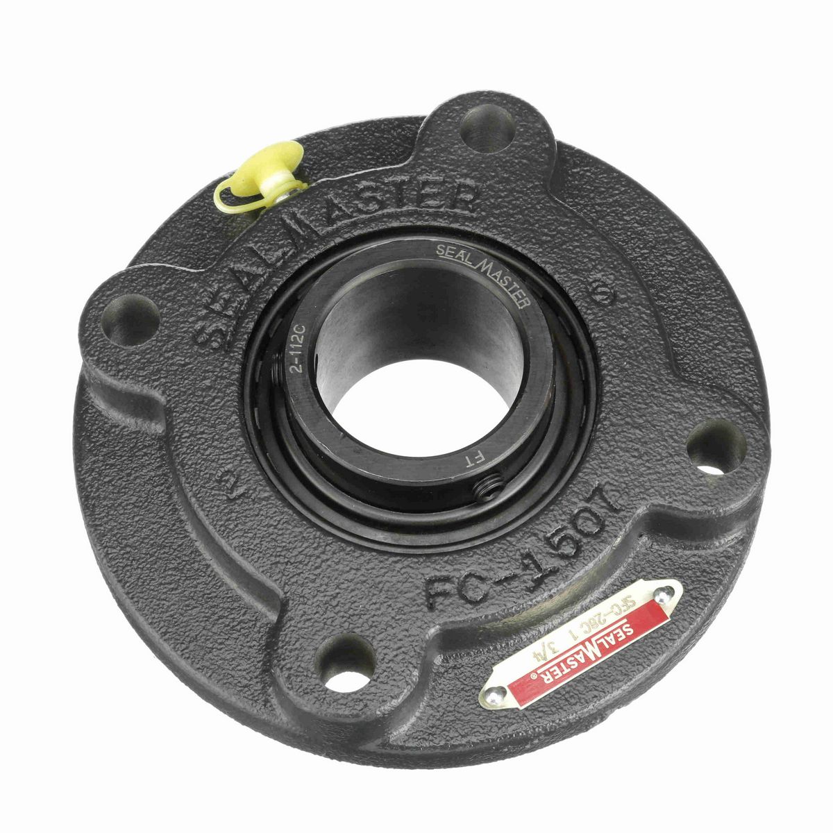 Sealmaster Mounted Cast Iron Flange Cartridge Ball Bearing - 52100 Bearing Steel, Black Oxided - Setscrew Lock - SFC-28C