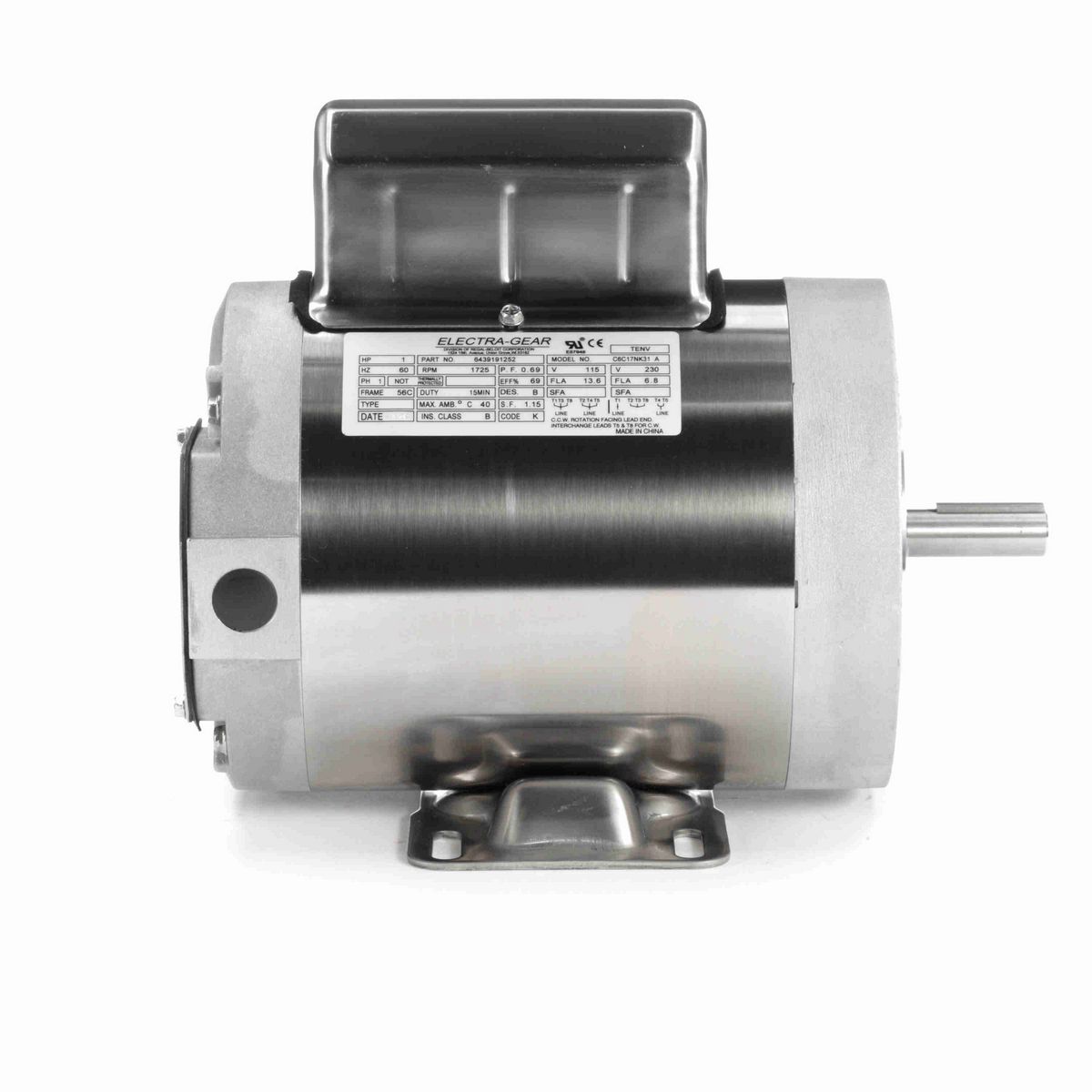 LEESON Boat Hoist Duty Motor, 1 HP, 1 Ph, 60 Hz, 115/230 V, 1800 RPM, 56C Frame, TENV - 6439191252