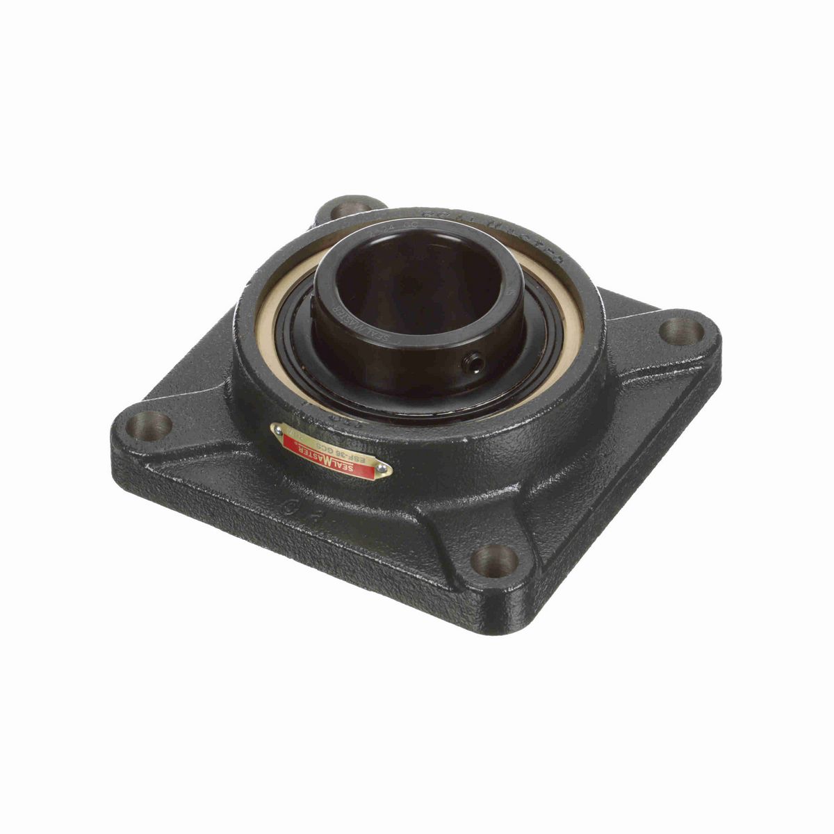 Sealmaster Mounted Cast Iron Four Bolt Flange Ball Bearing - 52100 Bearing Steel, Black Oxided - Setscrew Lock - High Temperature - ESF-36 GCS
