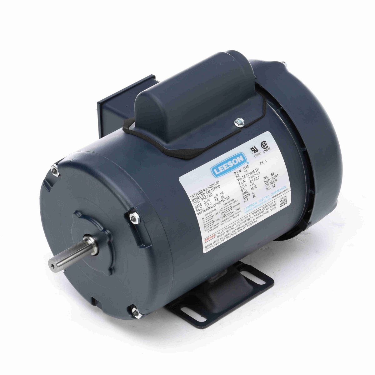 LEESON General Purpose Motor, 0.17 HP, 1 Ph, 60 Hz, 115/208-230 V, 1200 RPM, 48 Frame, TEFC - 102013.00