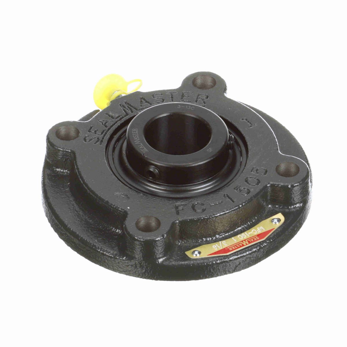 Sealmaster Mounted Cast Iron Flange Cartridge Ball Bearing - 52100 Bearing Steel, Black Oxided - Setscrew Lock - MFC-19C