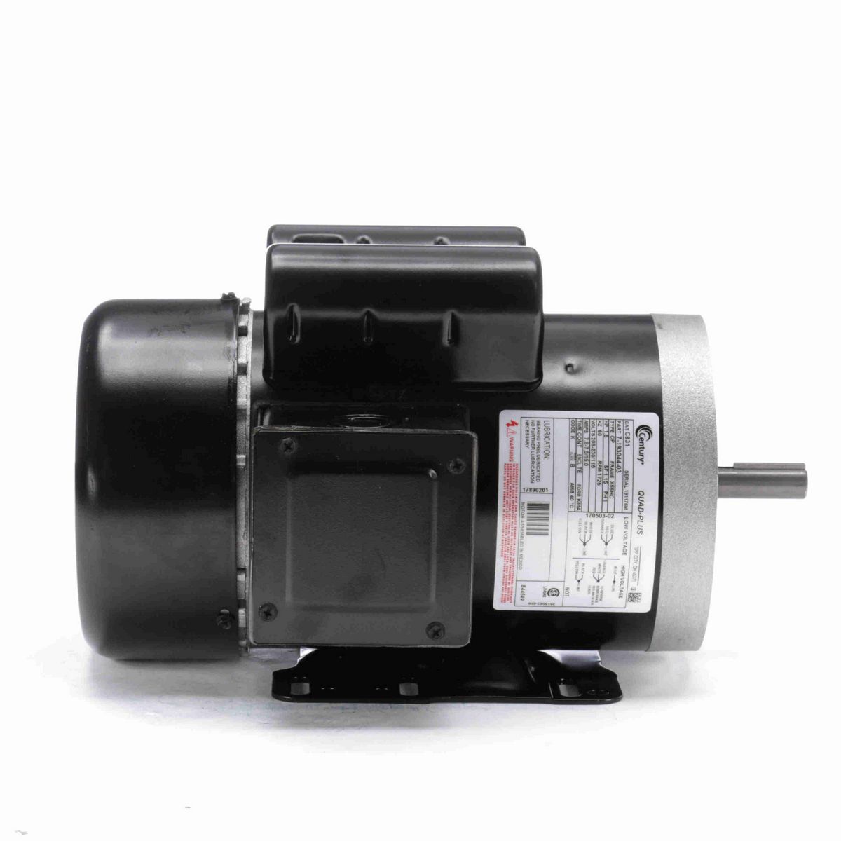 Century General Purpose Motor, 1.5 HP, 1 Ph, 60 Hz, 208-230/115 V, 1800 RPM, X56HC Frame, TEFC - C831