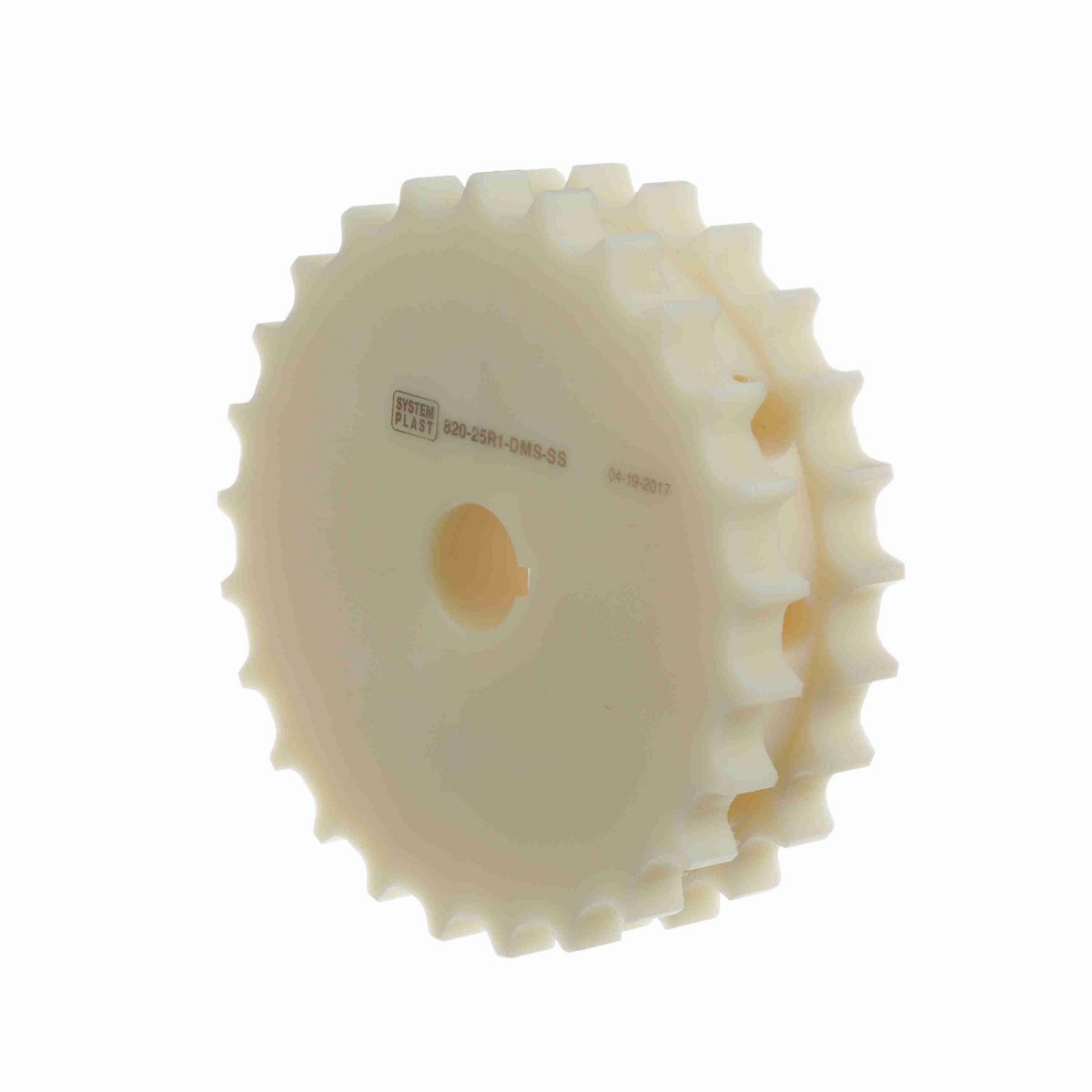 System Plast 820 Series Split Machined Sprocket with 25 Teeth, a 1in Round Shaft-Ready Bore and Setscrew - 820-25R1-DMS-SS