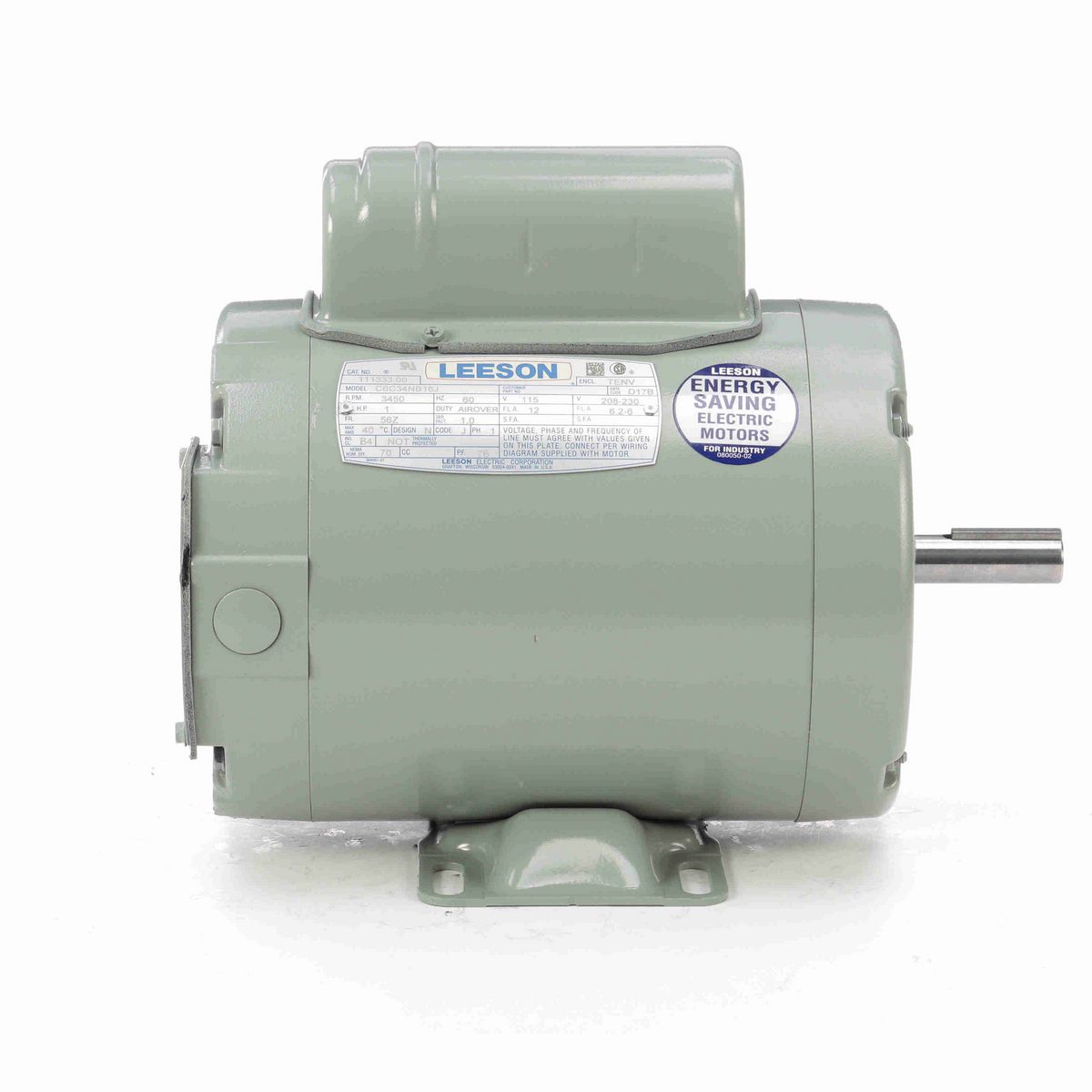 LEESON Agricultural Motor, 1 HP, 1 Ph, 60 Hz, 115/230 V, 3600 RPM, 56Z Frame, TEAO - 111333.00