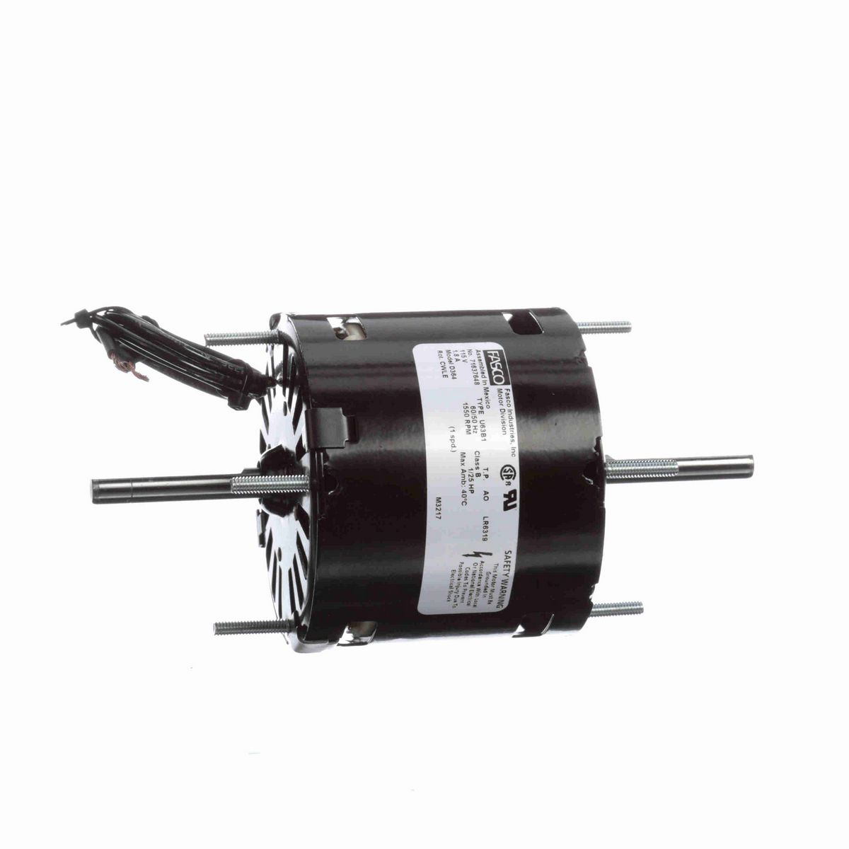 FASCO Fan and Blower Motor, 1/25 HP, 1 Ph, 60 Hz, 115 V, 1550 RPM, 1 Speed, 3.3" Diameter, OAO - D364