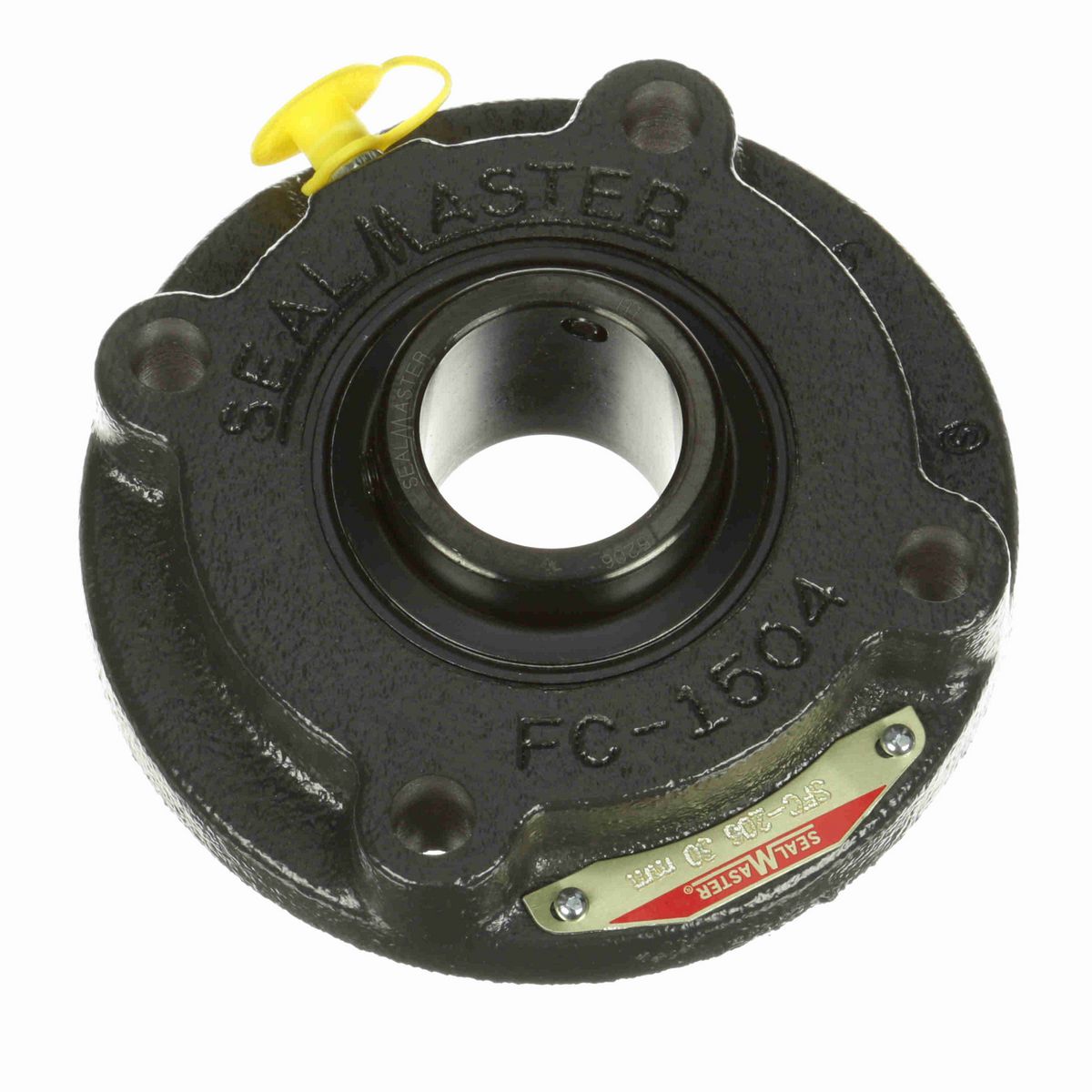 Sealmaster Mounted Cast Iron Flange Cartridge Ball Bearing - 52100 Bearing Steel, Black Oxided - Setscrew Lock - SFC-206