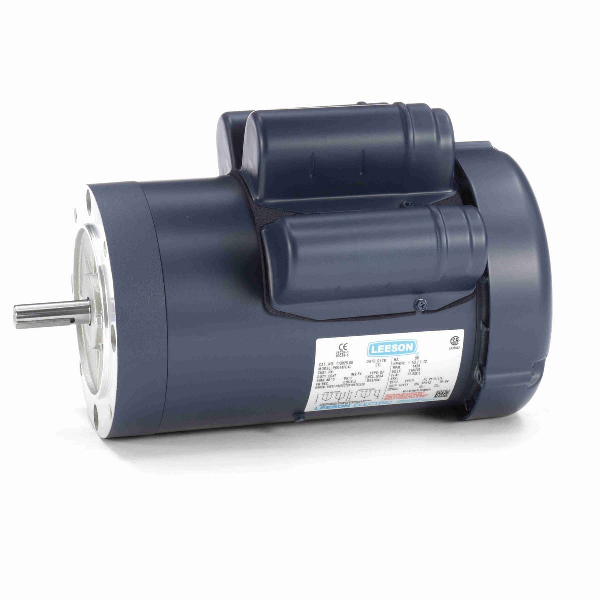 LEESON Special Voltage Motor, 1.50 HP, 1 Ph, 50 Hz, 110/220 V, 1500 RPM, 56C Frame, TEFC - 113925.00