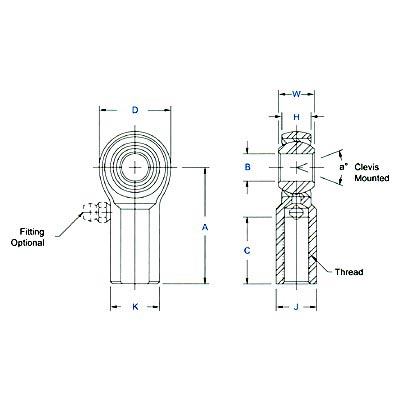 Aurora Bearing SW-E & SG-E Series Stainless Steel Female Rod Ends - Corrosion Resistant Timken SW-3E