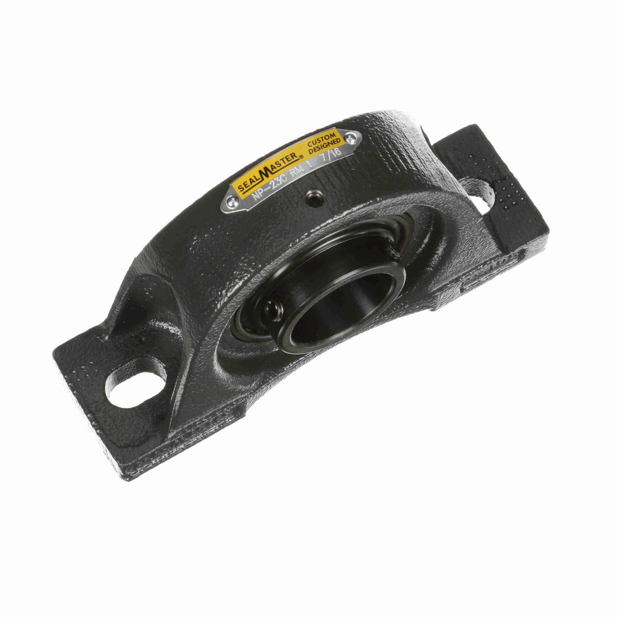 Sealmaster Mounted Cast Iron Two Bolt Pillow Block Ball Bearing - 52100 Bearing Steel, Black Oxided - Setscrew Lock - Reduced Maintenance - Lubed for Life - NP-23C RM