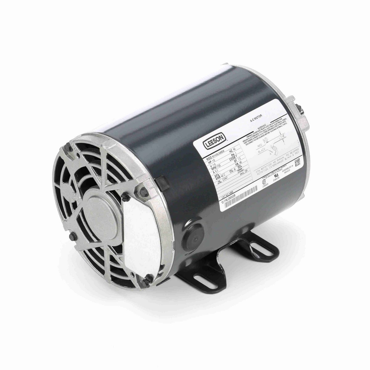 LEESON General Purpose Motor, 0.50 HP, 1 Ph, 60 Hz, 115 V, 1800 RPM, 48 Frame, DP - H696