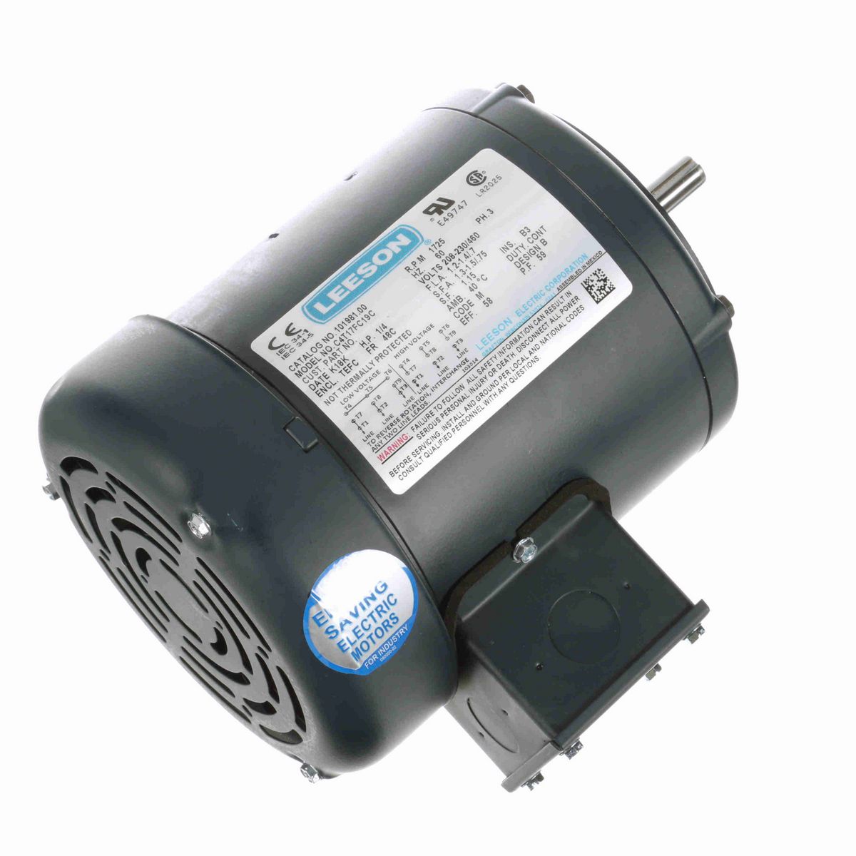 LEESON General Purpose Motor, 0.25 HP, 3 Ph, 60 Hz, 230/460 V, 1800 RPM, 48C Frame, TEFC - 101981.00