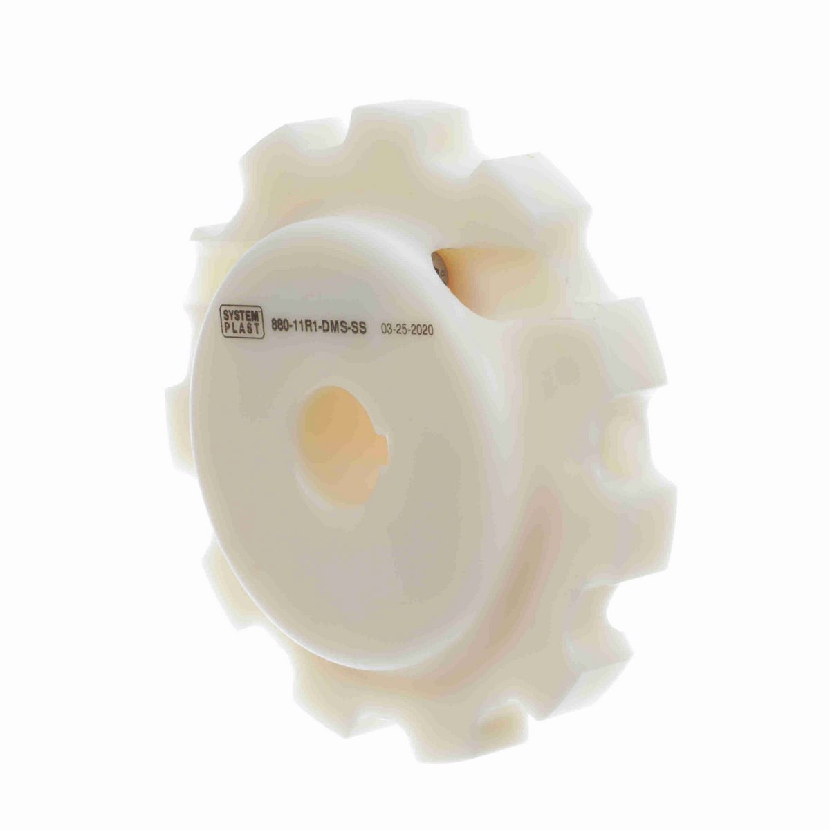 System Plast 880 Series Split Machined Sprocket with 11 Teeth, a 1in Round Shaft-Ready Bore and Setscrew - 880-11R1-DMS-SS