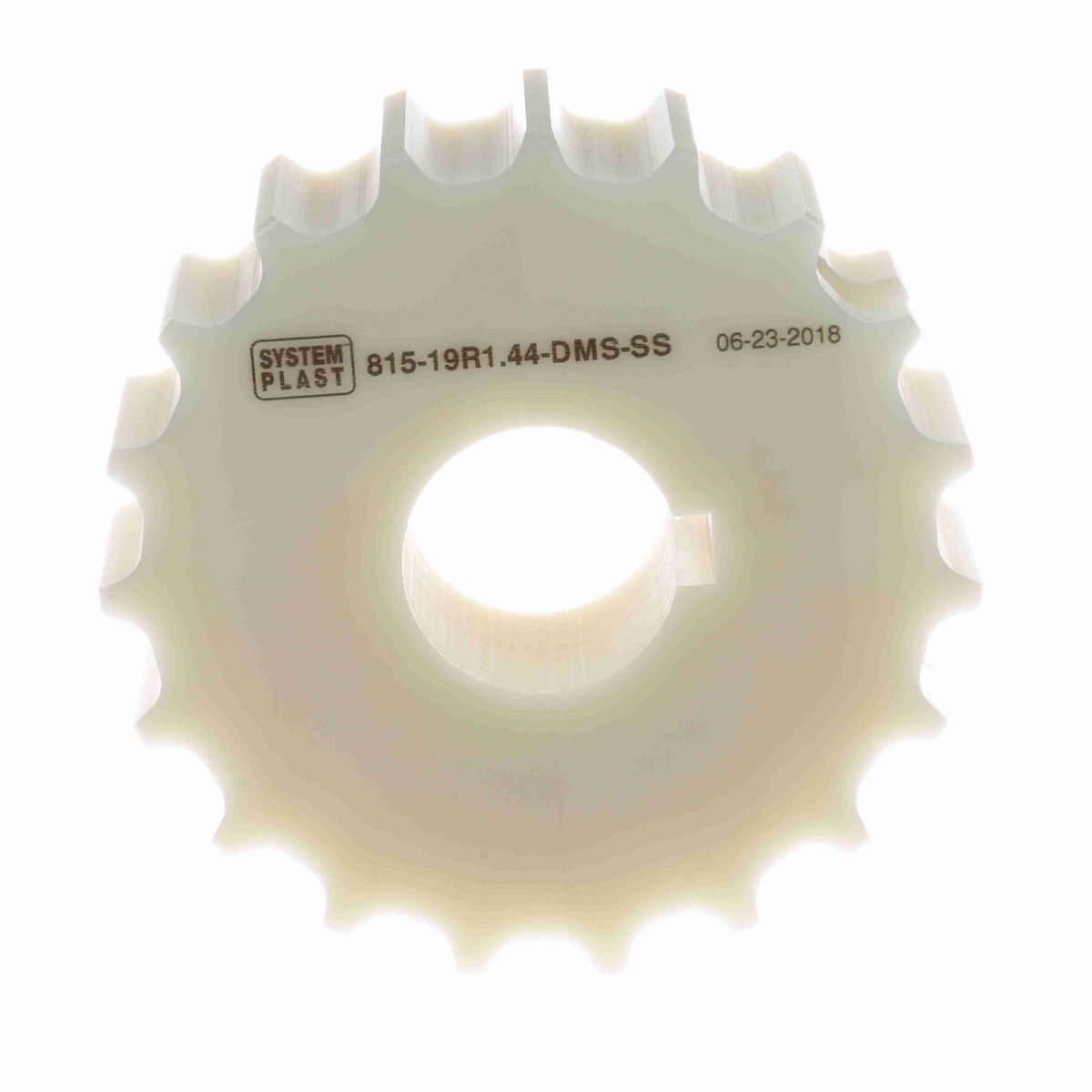 System Plast 815 Series Split Machined Sprocket with 19 Teeth, a 1-7/16in Round Shaft-Ready Bore and Setscrew - 815-19R1.44-DMS-SS