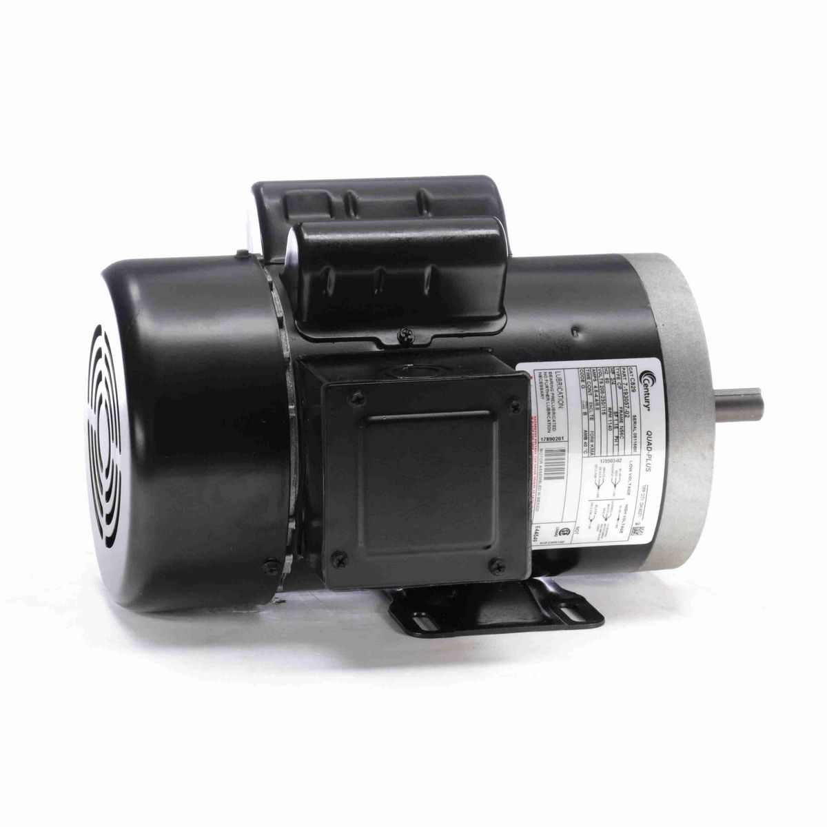 Century General Purpose Motor, 3/4 HP, 1 Ph, 60 Hz, 208-230/115 V, 1200 RPM, N56C Frame, TEFC - C829