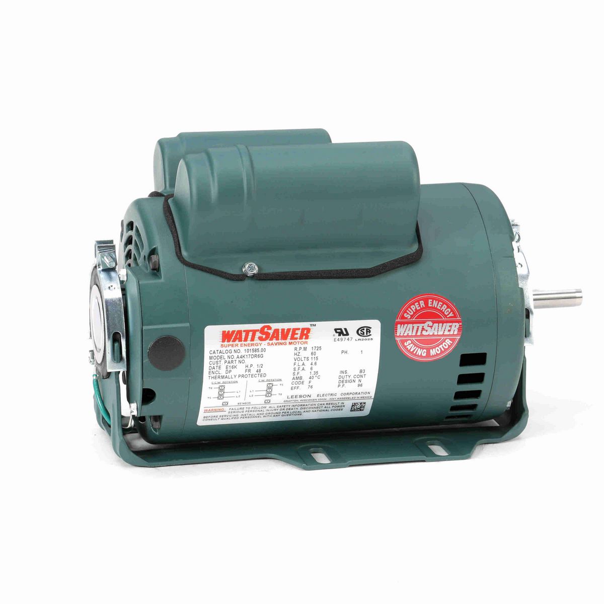 LEESON Fan and Blower Motor, 0.50 HP, 1 Ph, 60 Hz, 115 V, 1800 RPM, 48 Frame, DP - 101585.00