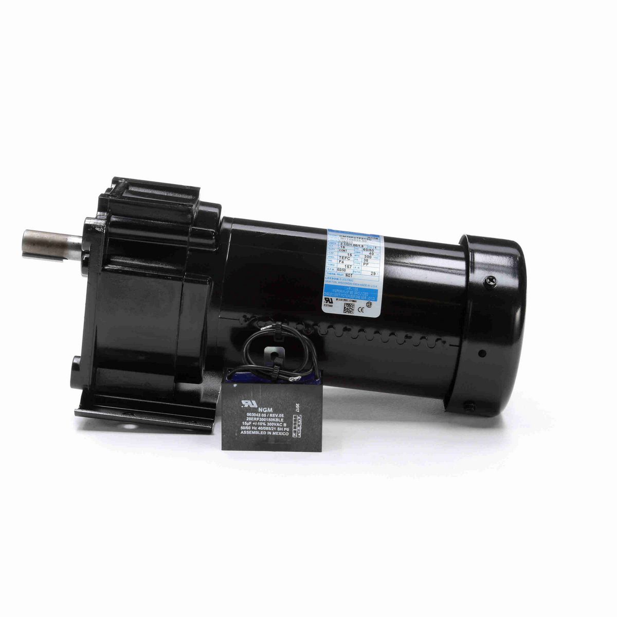 LEESON Parallel Shaft Gearmotor, 0.16 HP, 1 Ph, 60 Hz, 115 V, 60 RPM, 38 Frame, TEFC - M1145033.00