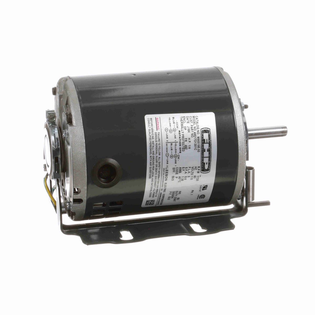 LEESON Fan and Blower Motor, 0.25 HP, 1 Ph, 60 Hz, 115 V, 1800 RPM, 48Z Frame, DP - M900195.00