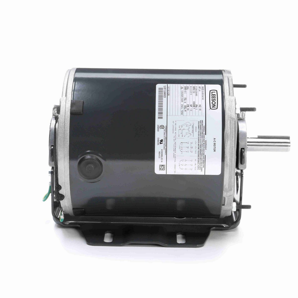 LEESON Fan and Blower Motor, 0.75 HP, 3 Ph, 60 Hz, 208-230/460 V, 1800 RPM, 56 Frame, TENV - K286
