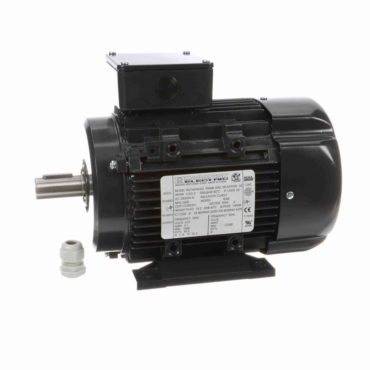 LEESON Aluminium Motor, 3 HP, 3 Ph, 60 Hz, 575 V, 3600 RPM, 90S Frame, TEFC - R421A
